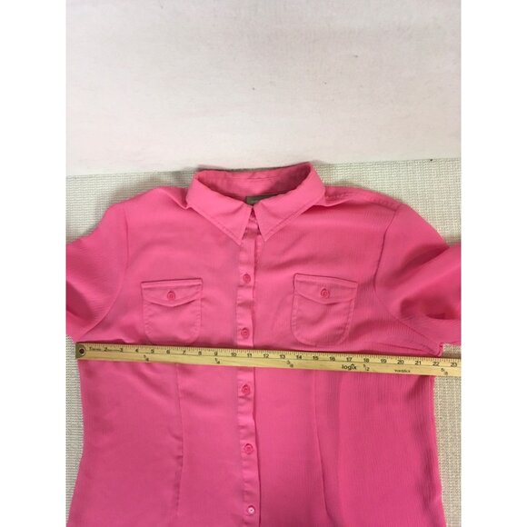 Croft n Barrow Top Women Size XL Pink Button Up Pockets Short Sleeves Semi Sheer - Picture 8 of 11